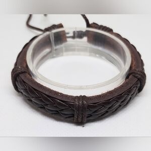 Men's Bracelet Leather Braided Brown New f30